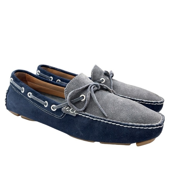 J & M Blue and Gray Suede Leather Driving Loafers Moccasins Slip On Shoe Sz 10 - Picture 1 of 9